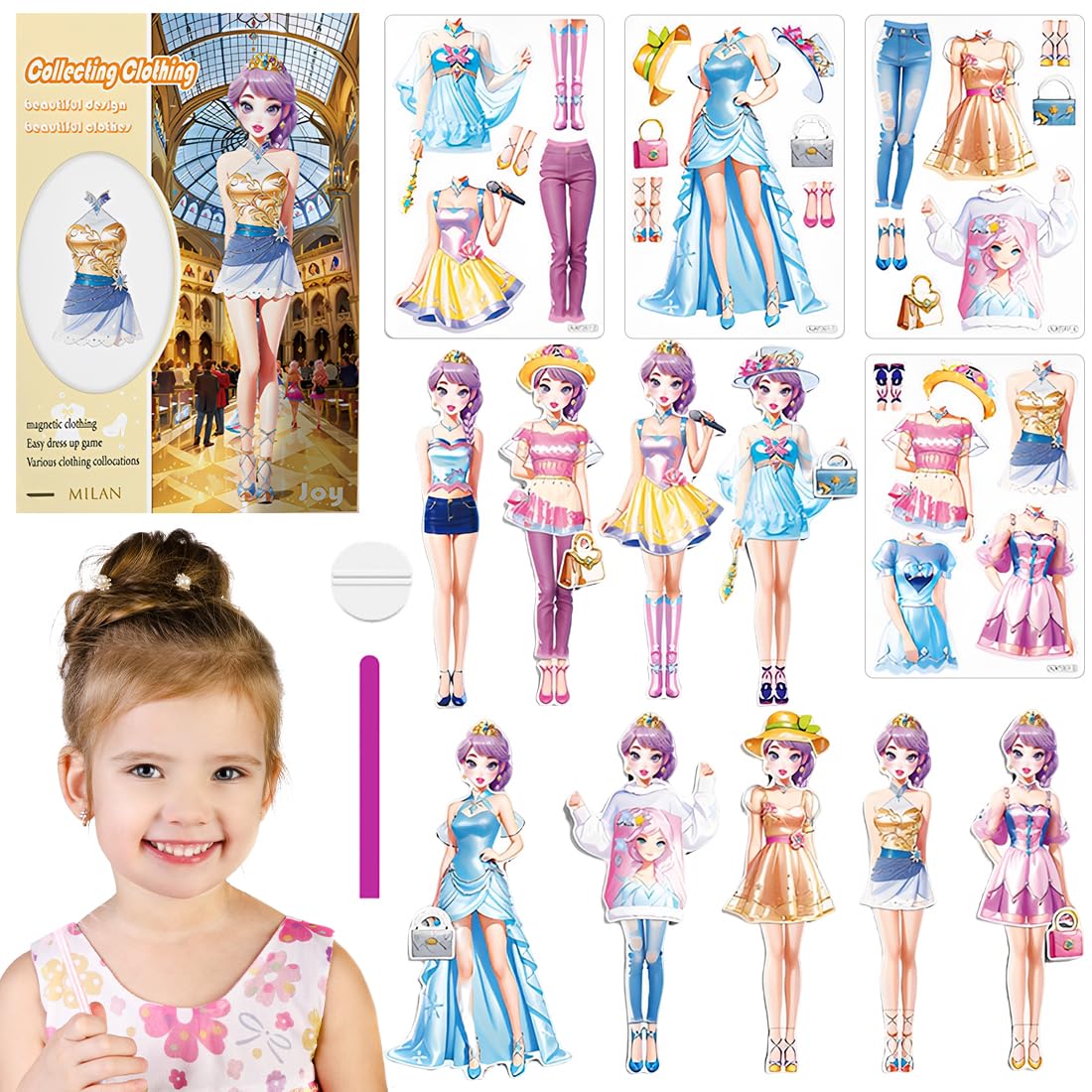 Muñecas de Vestir Magnéticas Muñeca de Papel de Vestir de Princesa Juguete de Juego de Viaje de Simulación y Juego Muñeca de Portátil para Vestir Princesas Regalo para Niña (Joy)