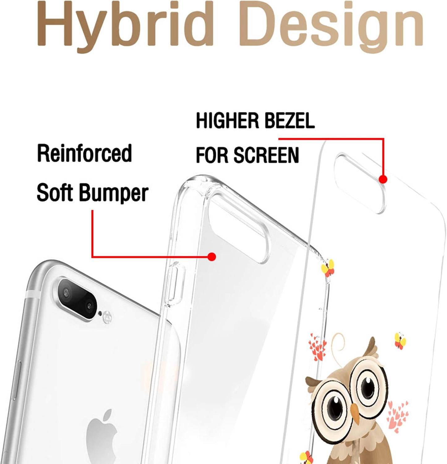 cocomong Cute Owl Phone Case Compatible with iPhone 7 Plus Case Owl iPhone 8 Plus Case for Girls Boys, Funny Decor Owl Gifts for Women Men, Clear Thin Soft TPU Cover Transparent Protective Slim 5.5"