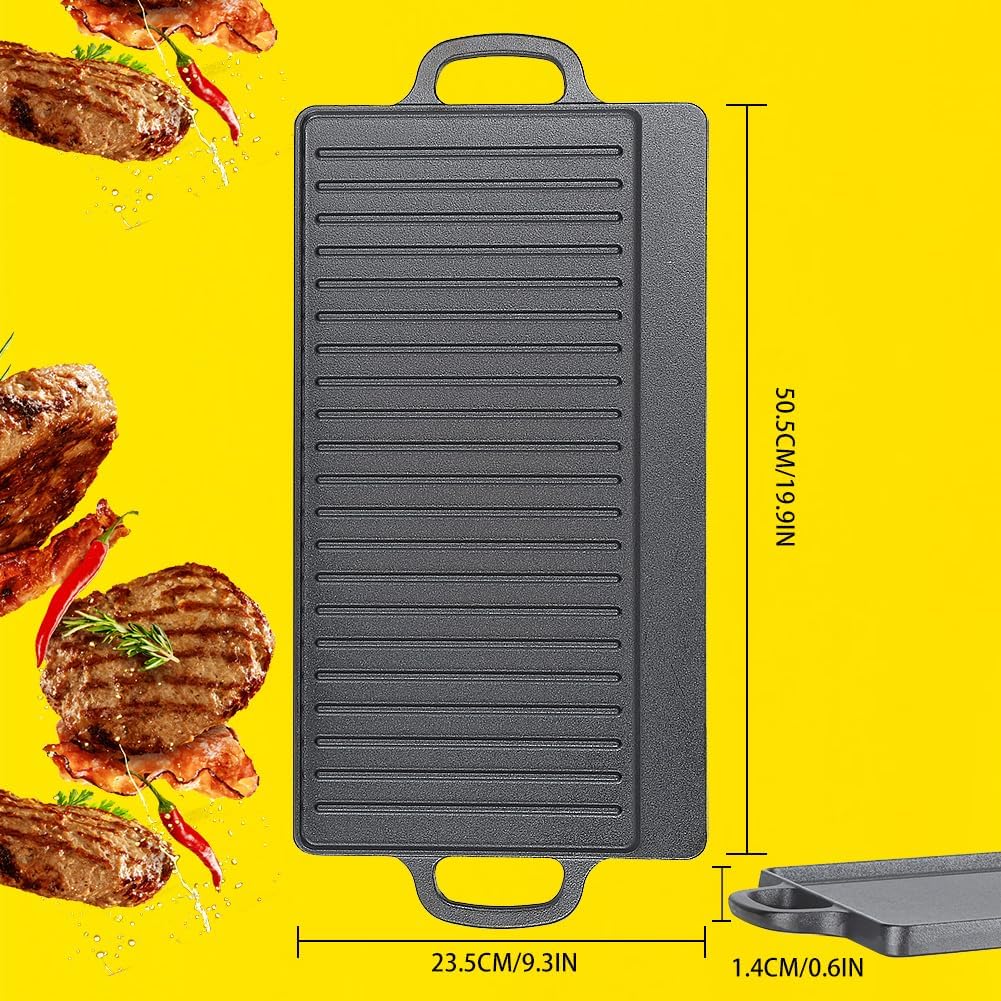 Cast Iron Griddle Pan DualSided Flat with Handles For Gas Stove Oven Campfire