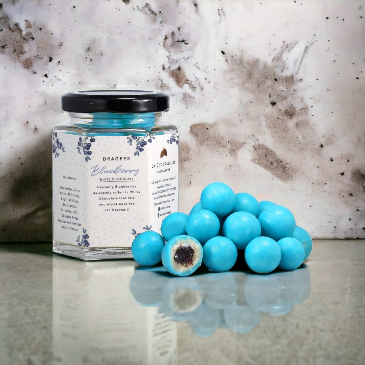 LA CHOCOALLURE Blueberry White Chocolate Flavor Hexagonal Chocolate Jar (100 gms)