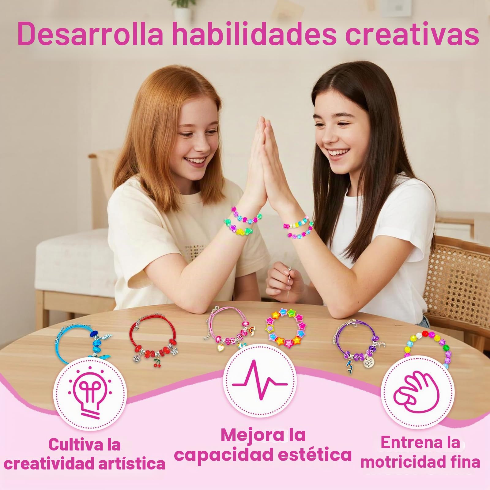 ZMLM Kit para Hacer Pulseras Niñas, 24 Piezas Pulseras de la Amistad con Collares, Creativo Manualidades Niños de Juguete, Detalles Cumpleaños Niños, Regalos Cumpleaños Niños 4-12 Años
