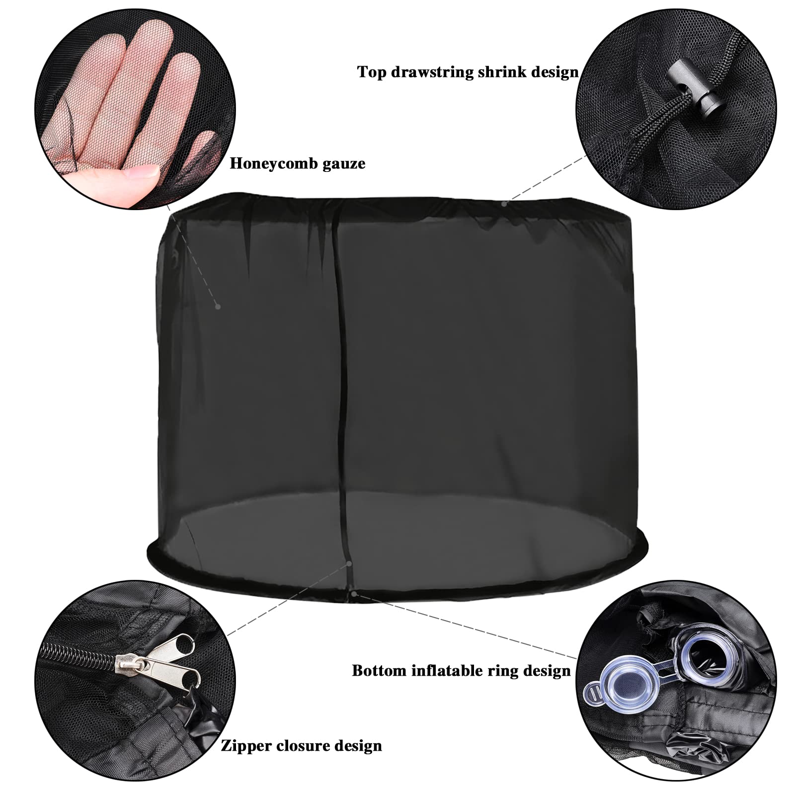 Filet de Parasol de Terrasse, avec Porte à Double Fermeture éclair, Filet en Maille de Polyester Universel pour Parasols de Table de marché Presque Extérieurs et Parapluie (Noir)