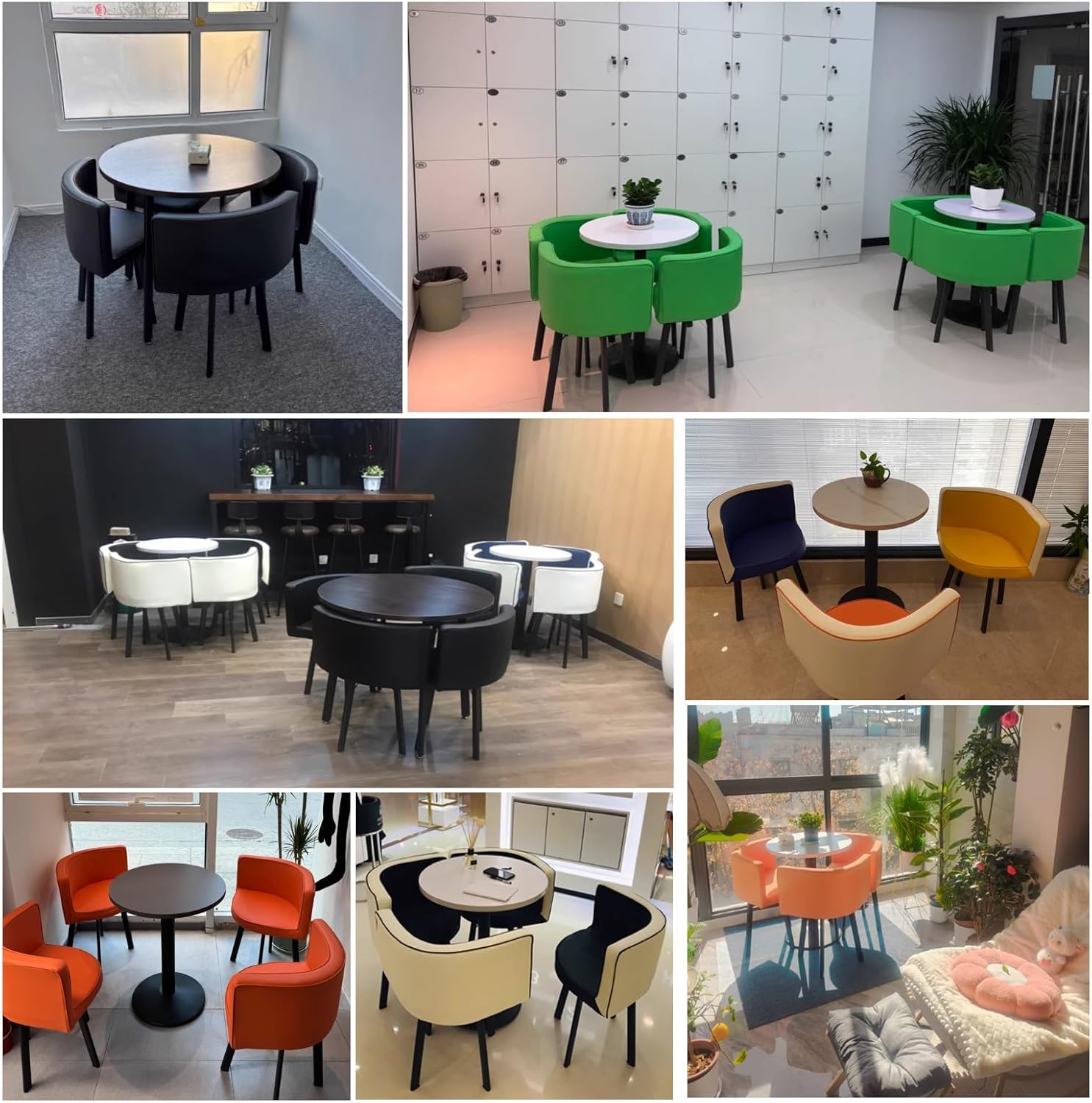 Black Conference Room Table Set with 24" Kitchen Dining & Chairs Office Reception Desk Chair for Meeting Apartment ()