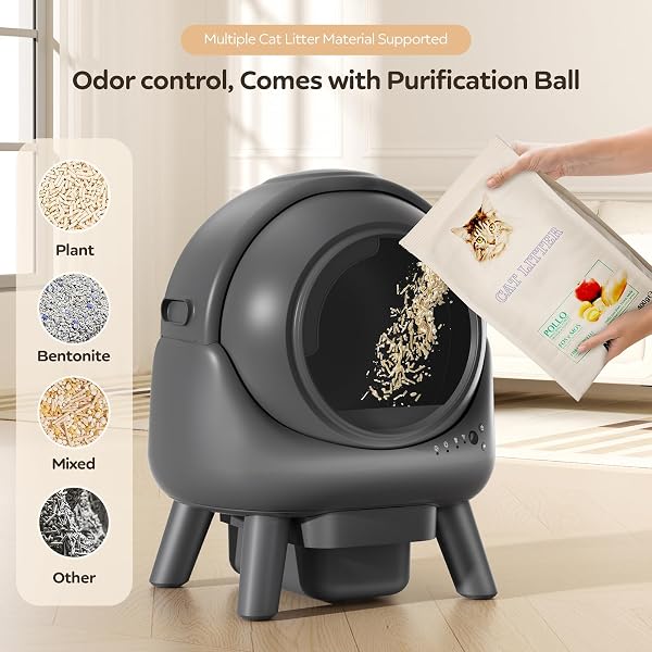 Beokeo Beokeo Self-Cleaning Litter Box for Multiple Cats, Smart App-Controlled with Health Monitoring, 15-Day Odor-Free Capacity, Safe for Cats up to 18 lbs, B-Grey in use