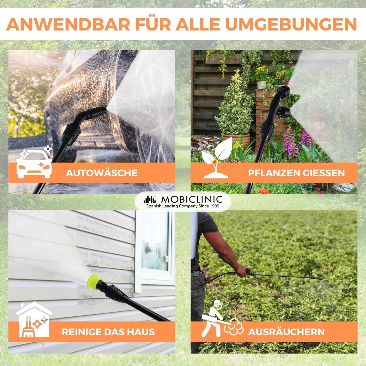 Mobiclinic®, Rückenspritz, 16 L, Gartenarbeit, Pumpendruck, 4 Verstellbare Düsen, Leichtgewicht 2 kg, Sprühgerät, Bewässerung, Schädlingsbekämpfung, Pflanzenpflege, Fumibug