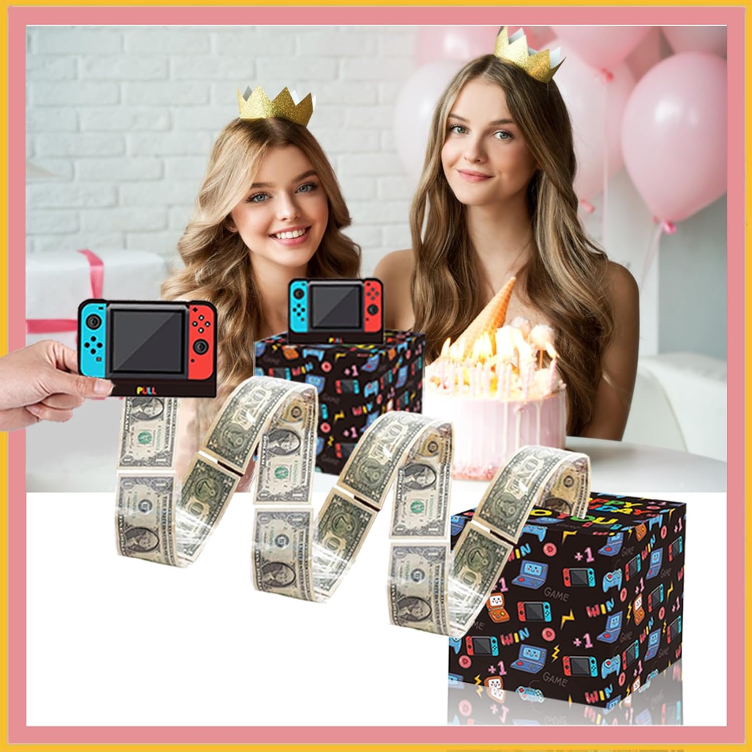 Rxwstt Game Money Box for Cash Gift, Money Roll Gift Box for Love Pull Out Kit with Cards Money as Money Bouquet, Surprise Game Money Pull Box Explosion for All Age Group with Instruction Book - Image 3