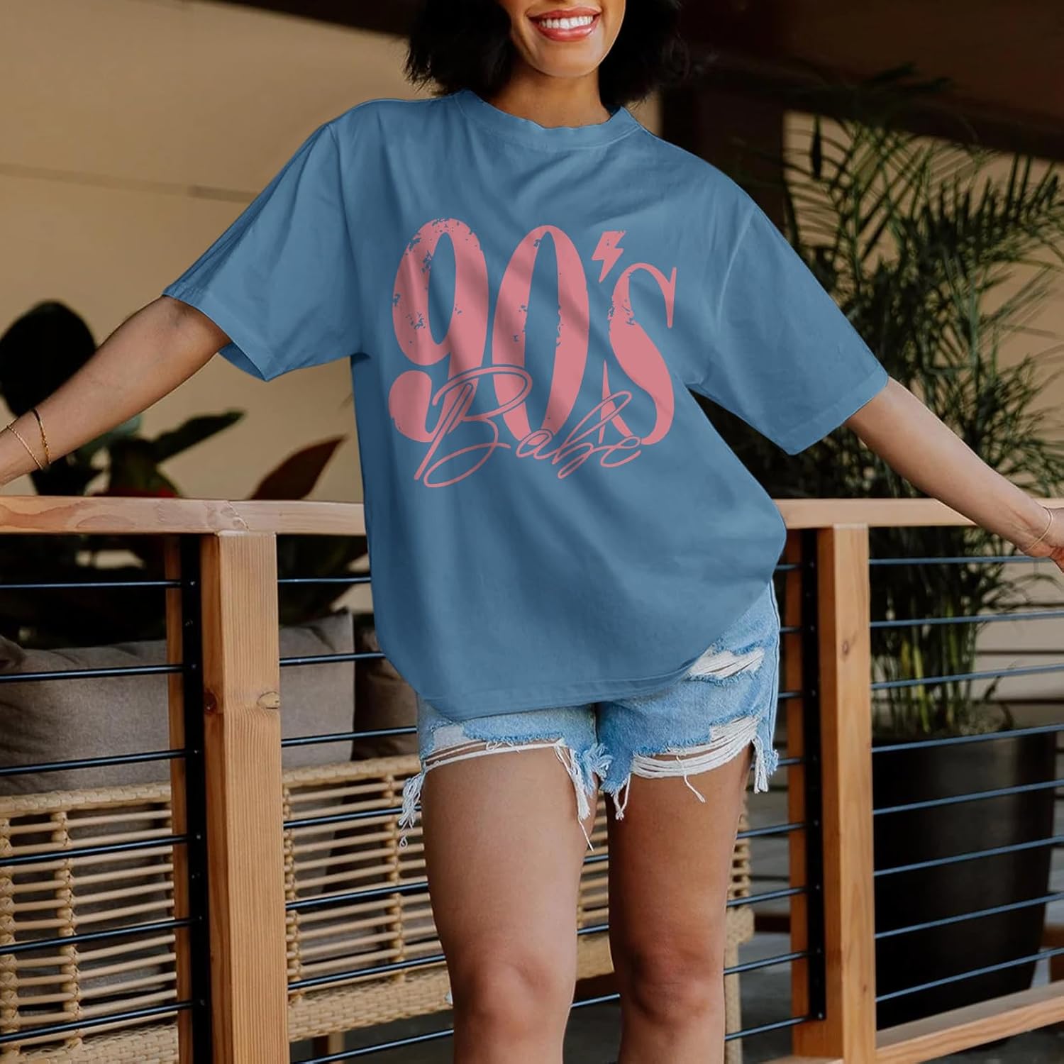 Oversized 90s Outfits Shirts for Women Vintage 90'S Babe Letter Graphic Tees Cotton Loose Fit Drop Shoulder Tops - Image 5