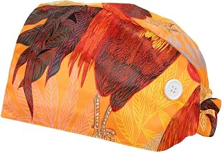 2 Pieces Working Hat with Buttons Adjustable Sweatband Bouffant Hats Unisex Tie Back Hats Colorful Rooster