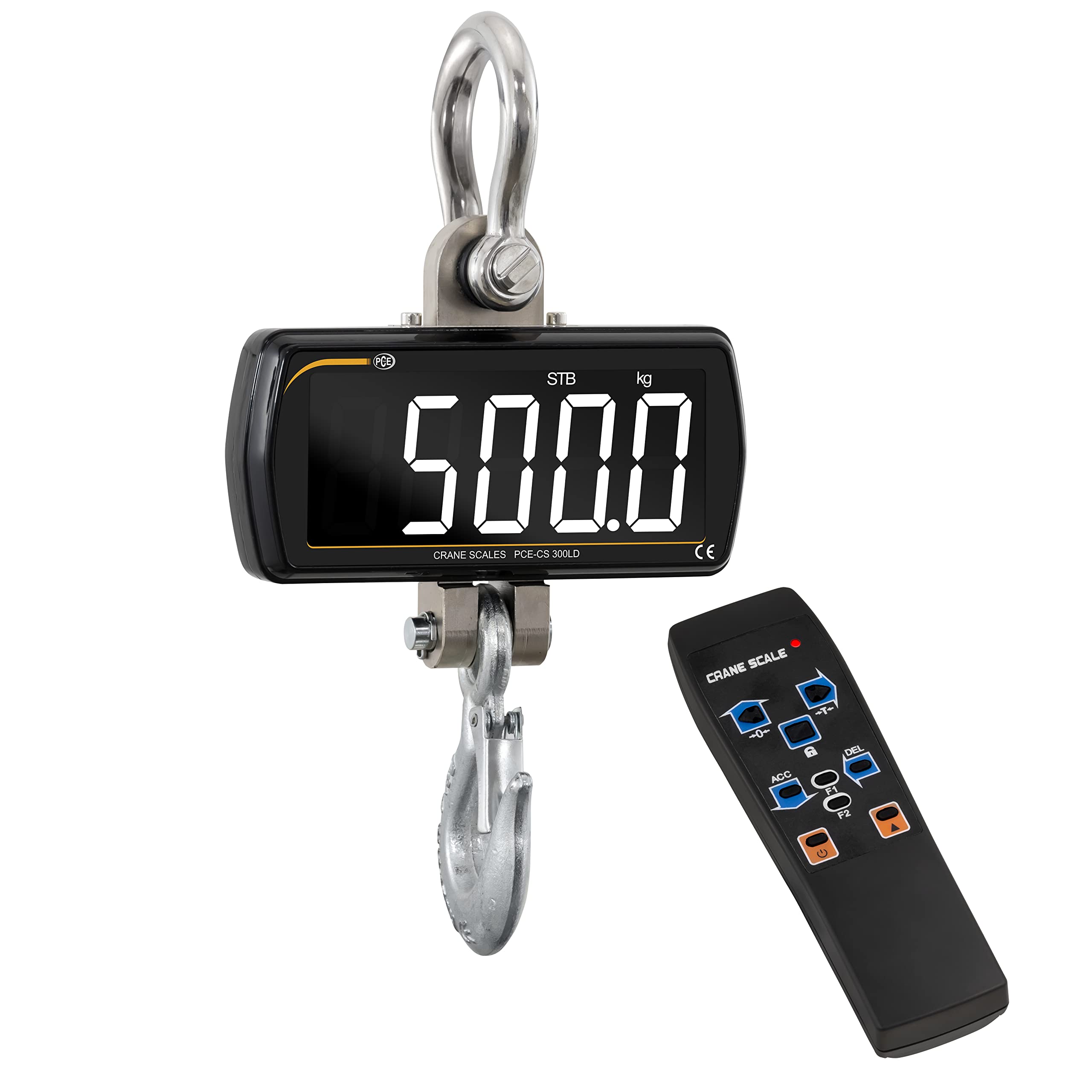 PCE Instruments PCE-CS 500LD Kranwaage 0-500 kg|+ Fernbedienung|Genauigkeit 1% v.Mb.|groß|Haken + Schäkel inkl. uvm.