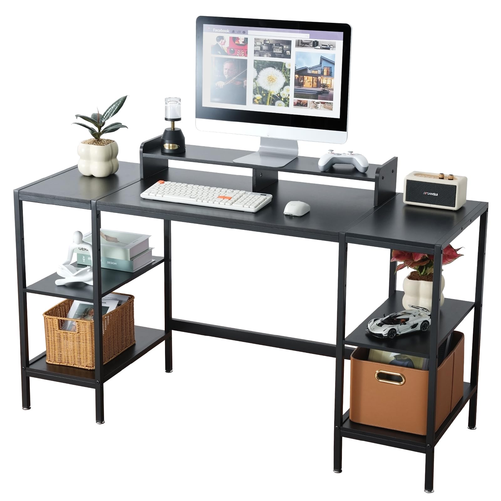 Computer Desk 55-inch with Storage Shelf - Black Ideal Gaming Desk for Bedrooms, Small Spaces, and Home Offices Modern Writing Desk for PCs.