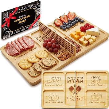 Pickleball Court Charcuterie Board with Net, Bamboo Serving Tray