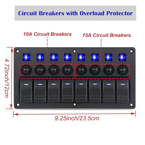 Miniatura 3 de Panel de interruptor basculante de barco de 8 cuadras, panel de interruptores marinos, impermeables, interruptores de palanca marinos de