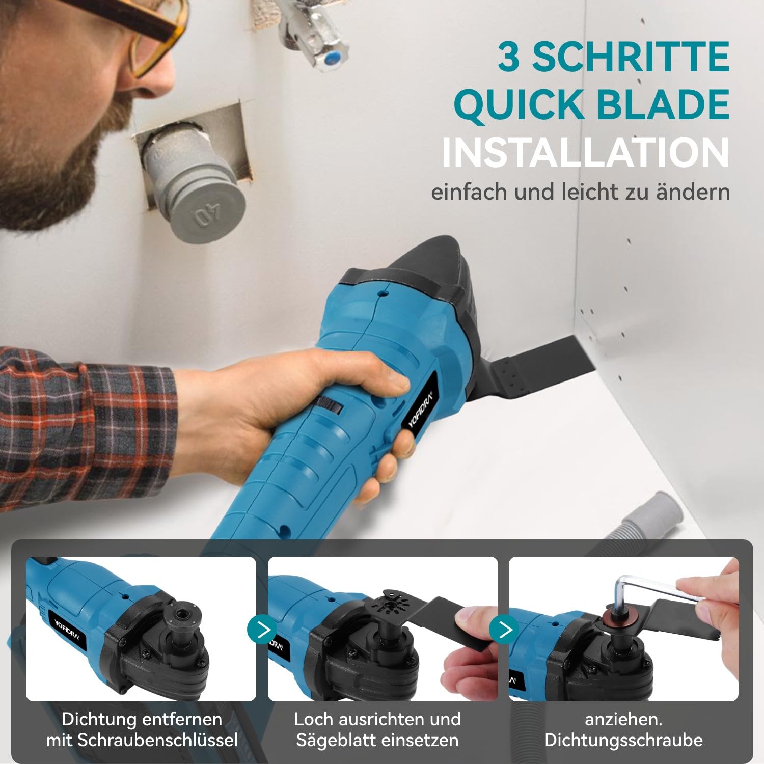 Multiutensile Oscillante A Batteria Yofidra - 6 Velocità, 11000 Giri/min, Con 2 Batterie 2.0 Ah Per Taglio E Levigatura