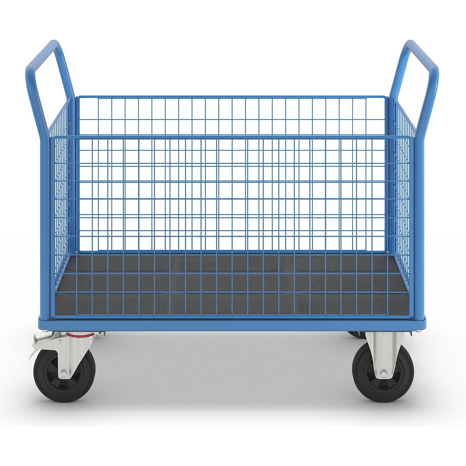 eurokraft pro | Plattformwagen | 4 hohe Gitterwände, LxB 1250 x 800 mm, Vollgummireifen