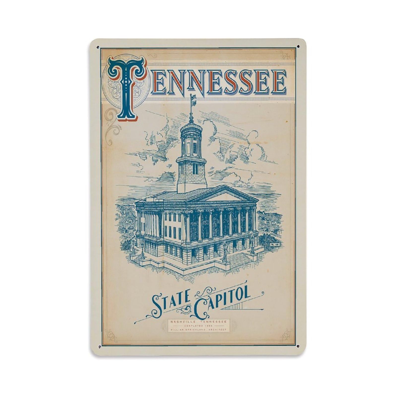 Vintage Poster Tennessee State Capitol Metal Tin Sign Wall Decor for Cafe, Club, Garden Metal Poster 8x12Inch