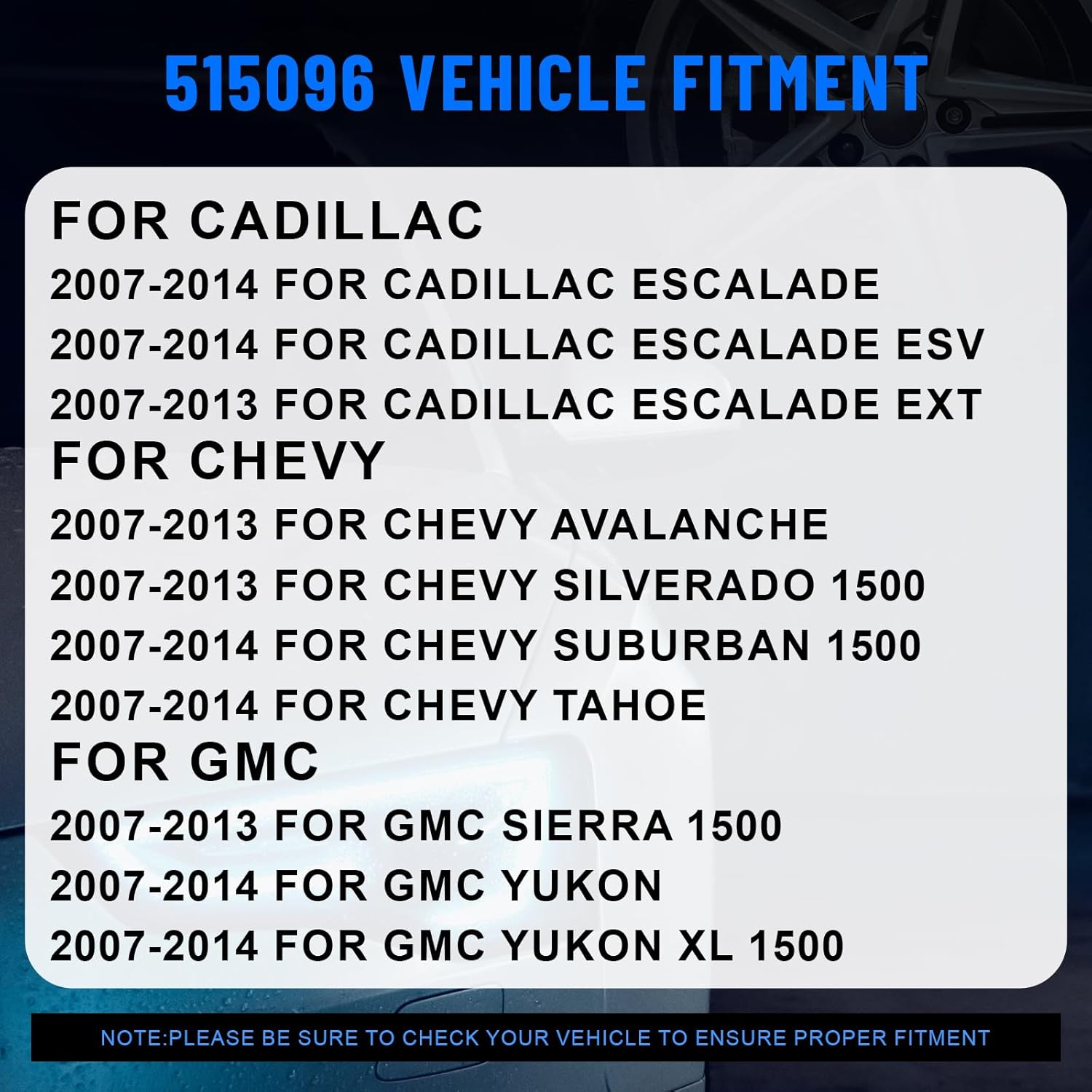 515096 Front Wheel Hub and Bearing Assembly for Chevy Silverado 1500 / Suburban 1500 / Avalanche/Tahoe, for Cadillac Escalade ESV EXT, for GMC Sierra/Yukon 4WD