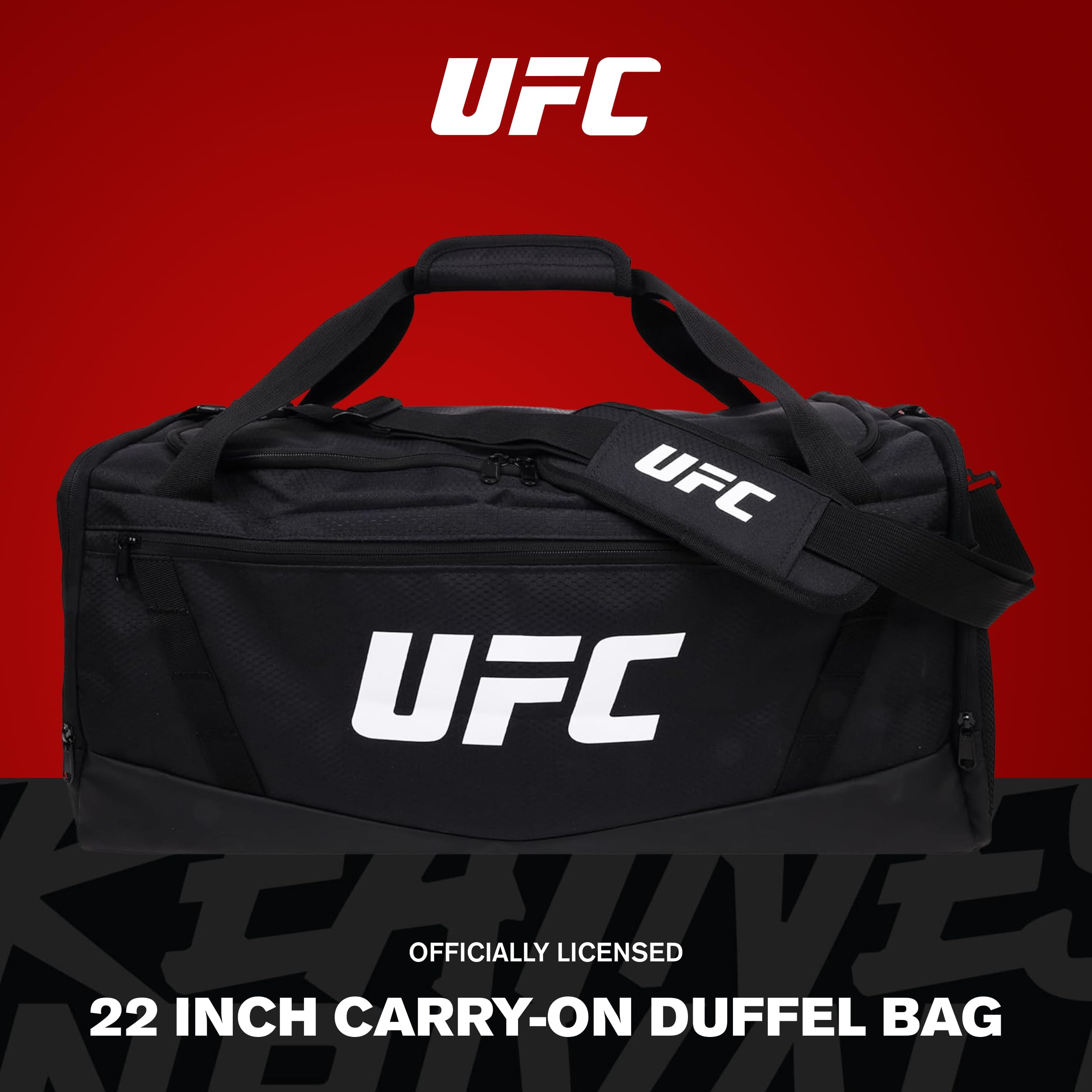 UFC Turnbeutel, 55,9 cm, große Reisetasche für Damen und Herren, Schuhfach, MMA-Trainingsgeräte und Sportzubehör, Schwarz