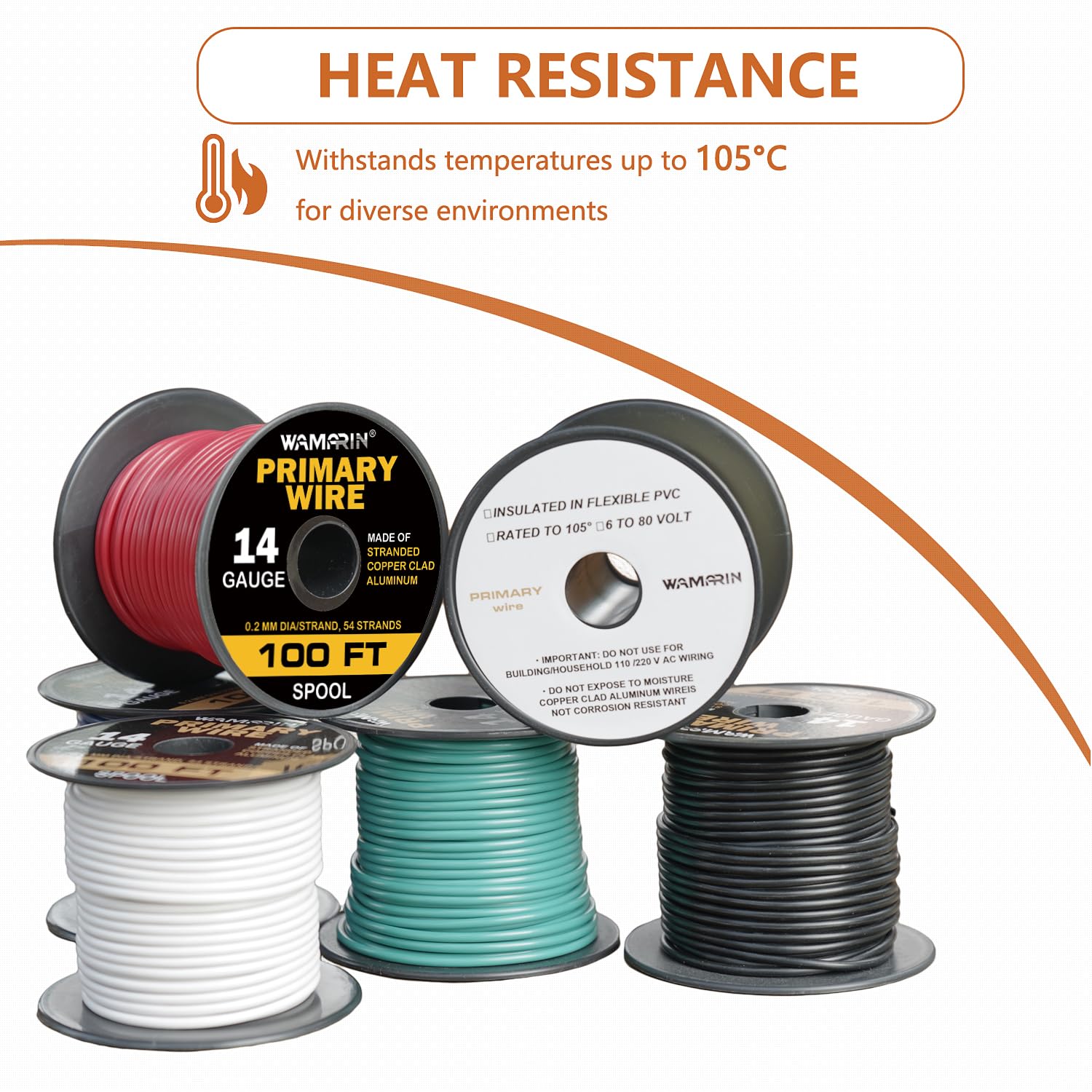 14 Gauge Wire Combo, 6 Roll Pack, 100ft Each (600ft Total) - Copper Clad Aluminium, Multi-Use, Insulated for Safety, Perfect for Home & Automotive