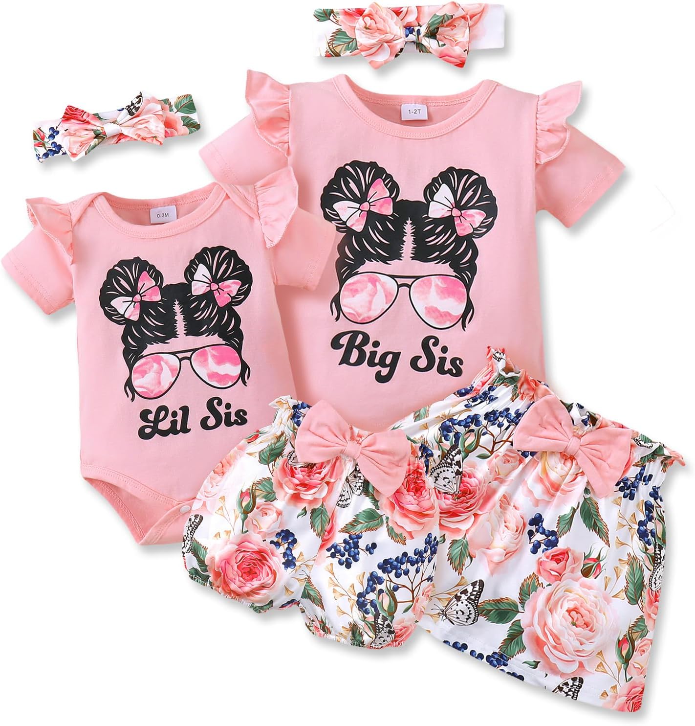 AMAWMW Big Sister Little Sister Matching Outfits Romper/Shirt+Shorts/Skirt+Headband Toddler Baby Girl Summer Clothes