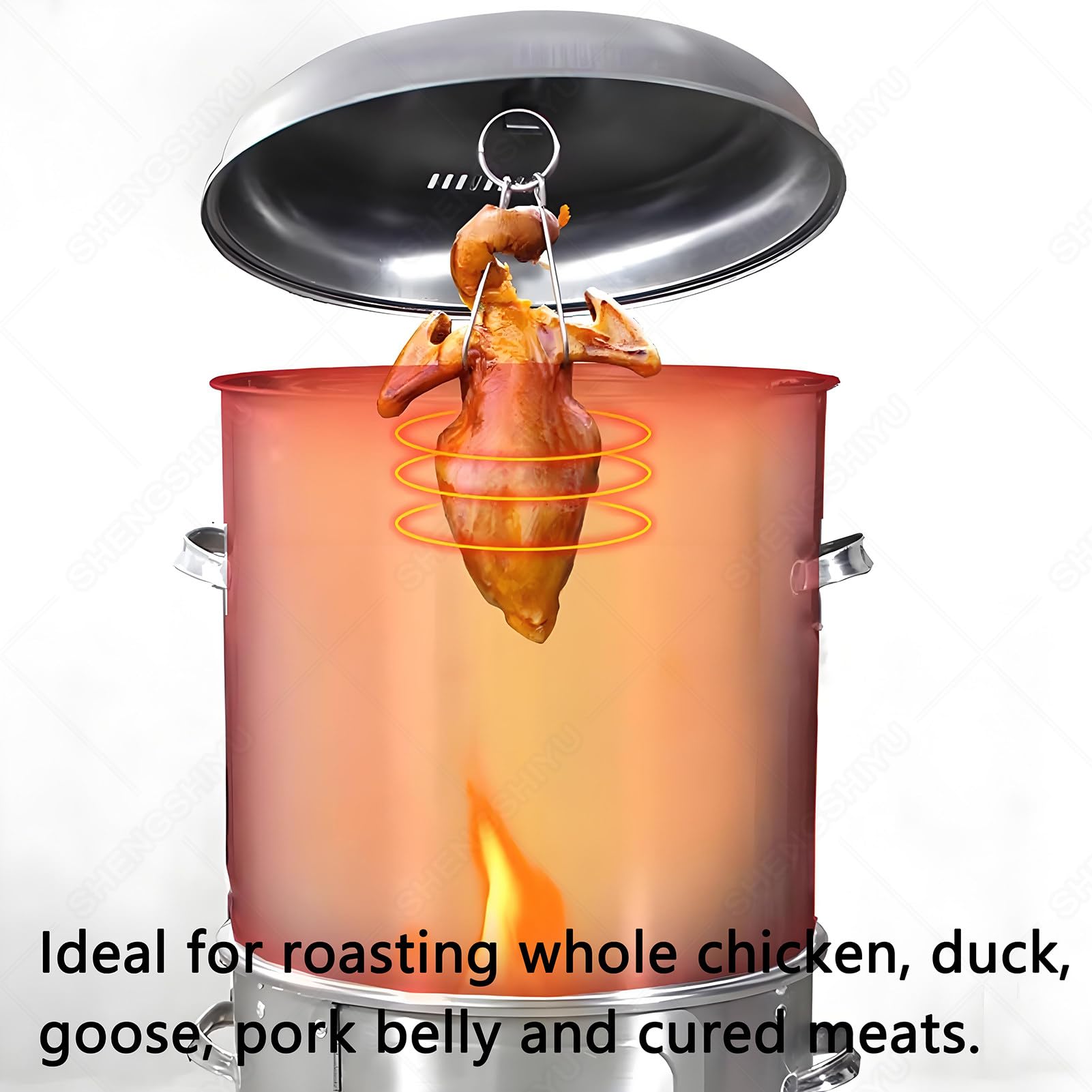 Grill i wędzarnia ogrodowa, wędzarnia beczkowa, pionowy grill węglowy ze stali nierdzewnej z funkcją zawieszania, urządzenie 3 w 1: pieczenia kurczaka, grillowania i wędzenia mięsa