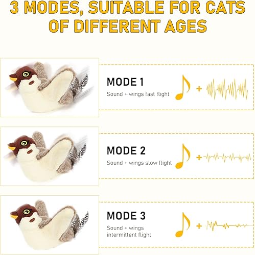 Miniatura 3 de Juguete interactivo para gatos y pájaros que cantan, alas aleteadas, recargable por USB, materiales seguros, uso en interiores, aroma de hierba