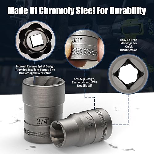 Miniatura 2 de Kit extractor de pernos mejorado, juego de 32 piezas de extractor de pernos pelados, removedor de pernos redondeados, extractor de tuercas de llanta