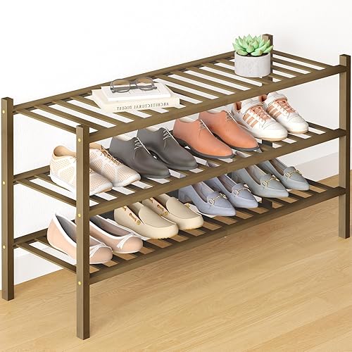 Miniatura 107 de Smiry Zapatero de bambú para clóset, organizador de zapatos apilable de 4 niveles largo de madera, estante de almacenamiento de zapatos Negro
