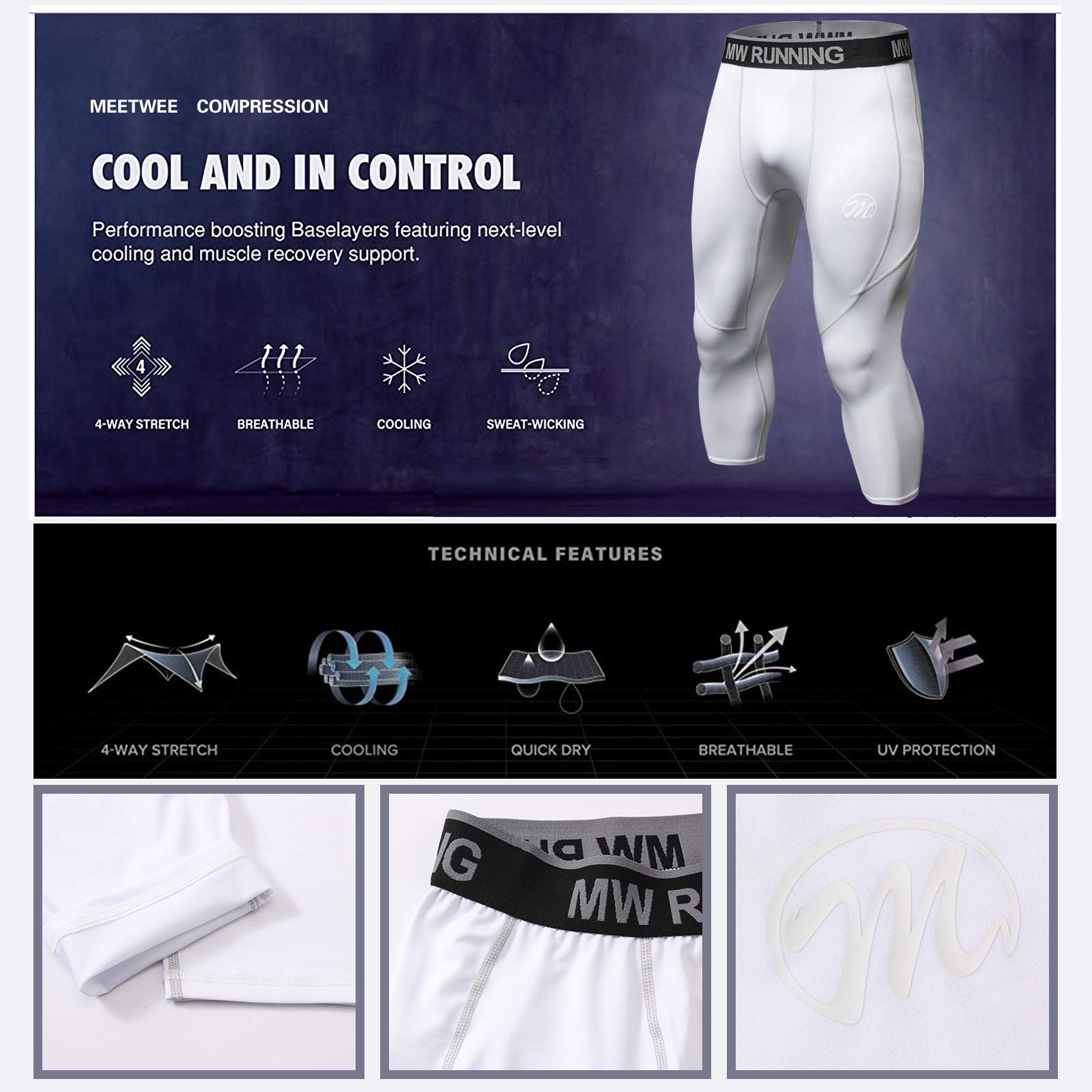 MEETWEE Herren Kompressionsshorts Boxershorts Kompressionshose Leggings Männer Sport Unterhosen Retroshorts Men Unterwäsche Atmungsaktiv