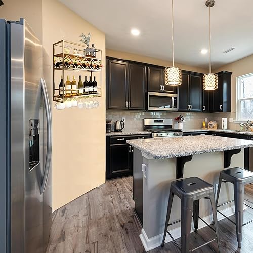 Miniatura 3 de Estante para vino montado en la pared, 3 capas de pared para almacenamiento, soporte de vino montado en la pared para botellas de vino para el