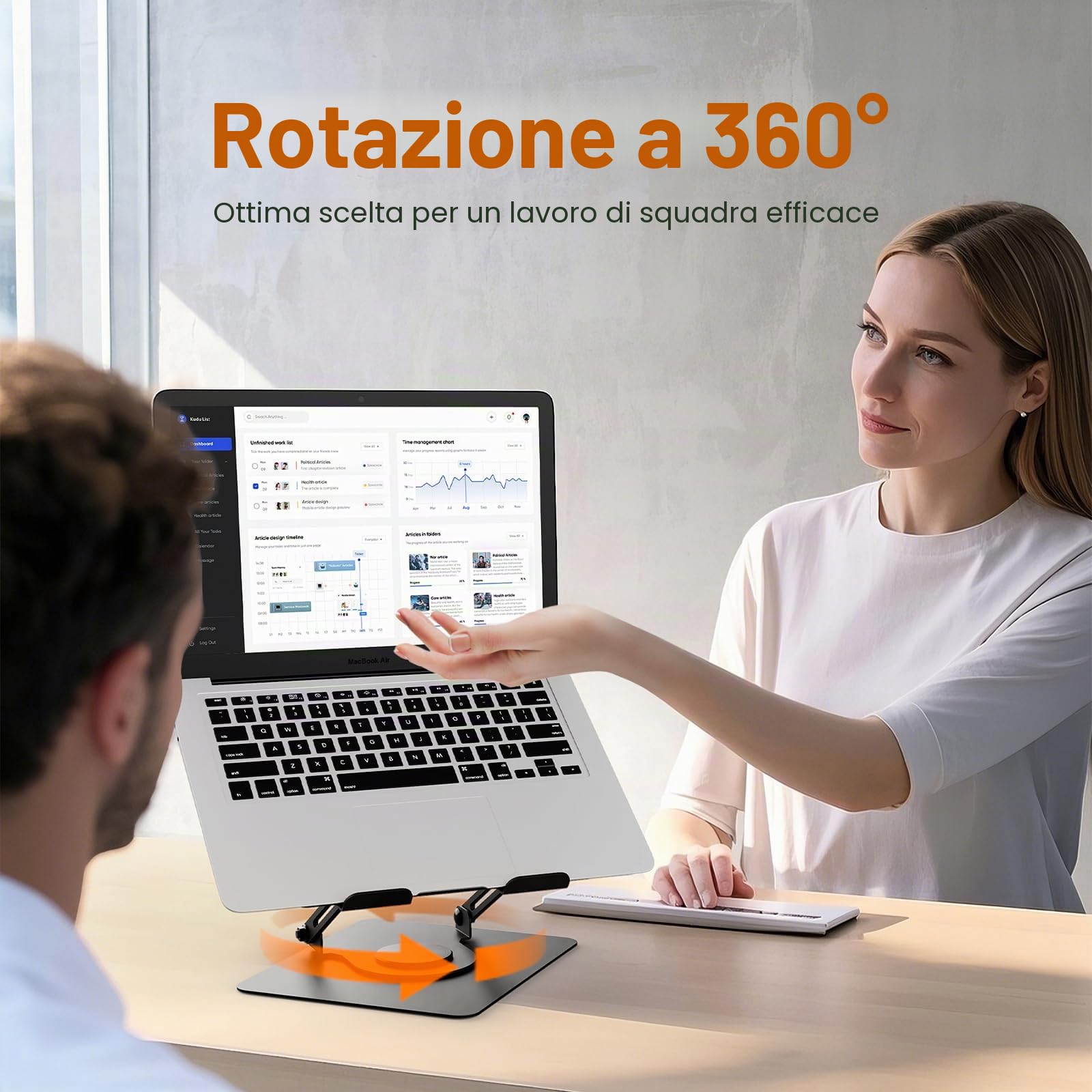 GRIFEMA GB1050 Laptop Stand Ergonomico Regolabile Girevole 360° per Portatili 11-17" Nero