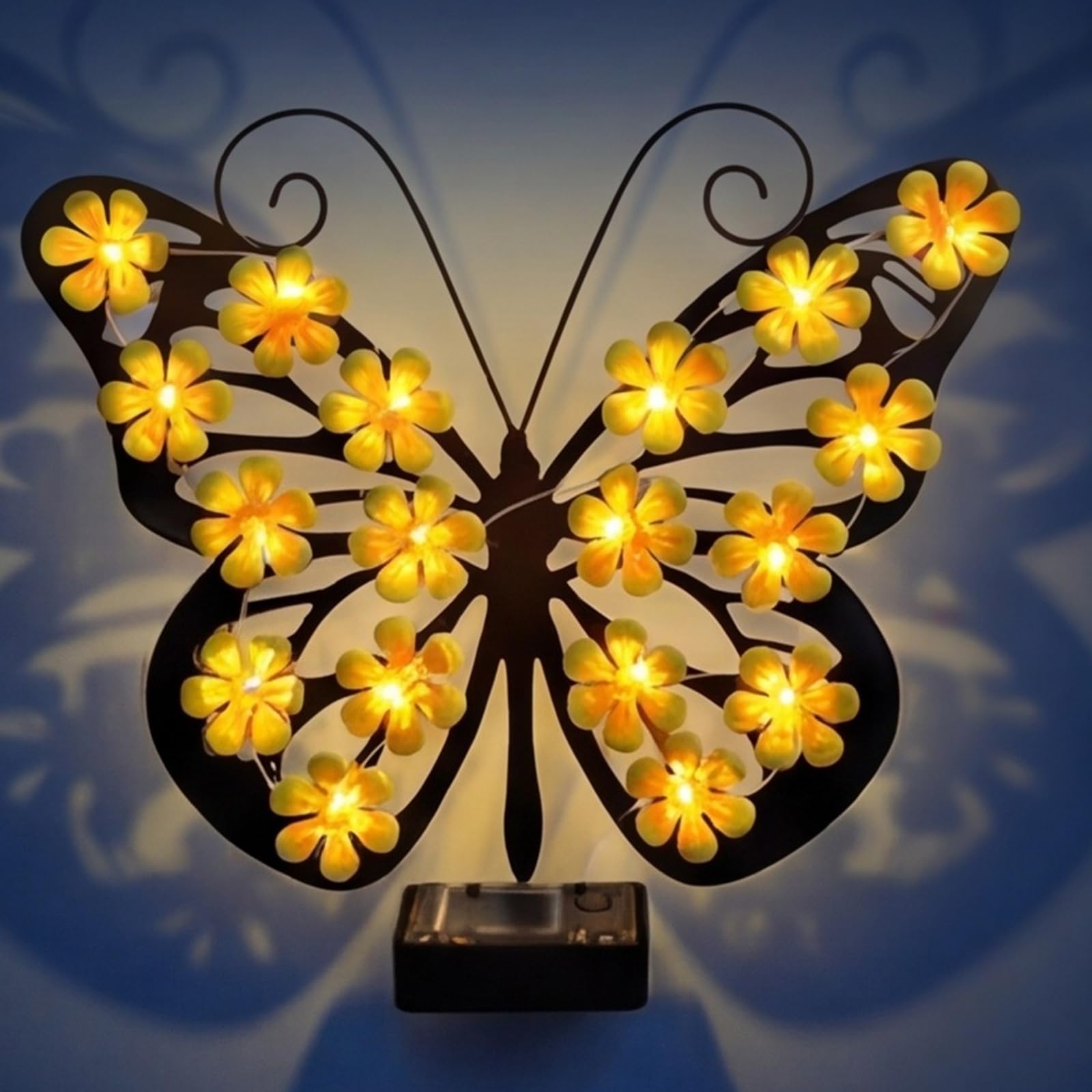 JORCEDI Solar Wall Lights, Metal Butterfly/Bee/Owl Solar-Lights, Waterproof Outdoor Garden Wall-Art Light with LED for Garden Patio Backyard Yard Women Gift (Butterfly - Yellow)