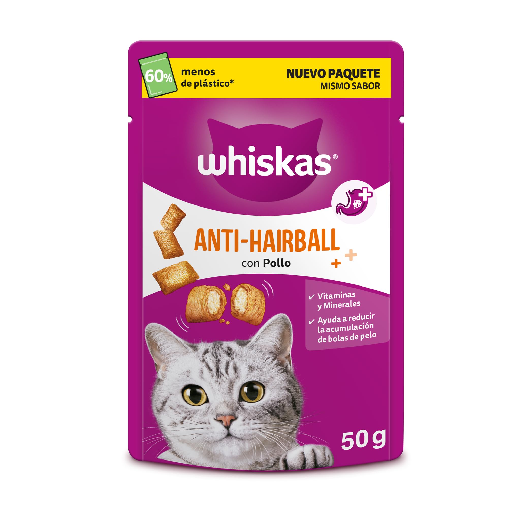 whiskas Snacks Anti-Hairball para Gatos, 50g (Pack de 6)
