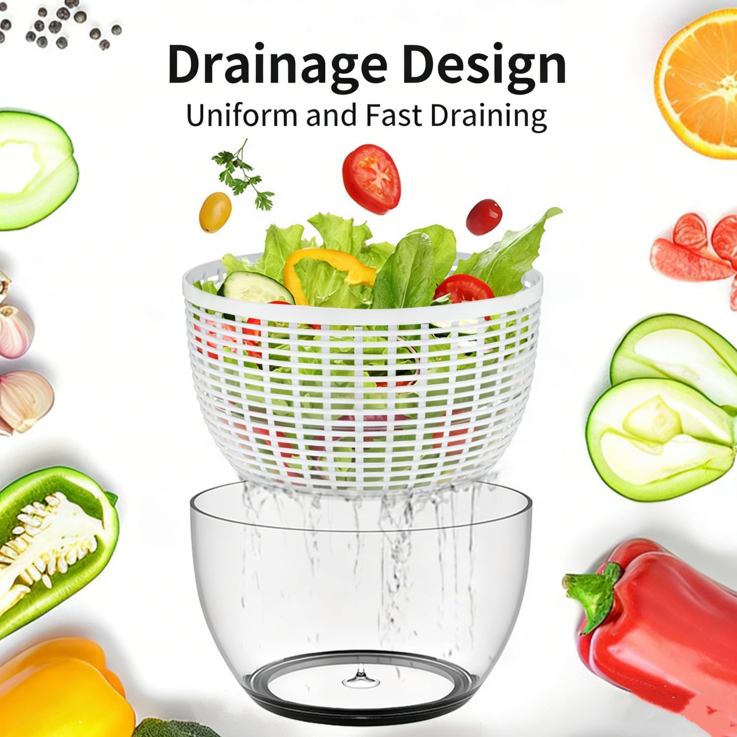 6-liter large capacity manual salad spinner, manual kitchen drain basket, salad making tools and spinner
