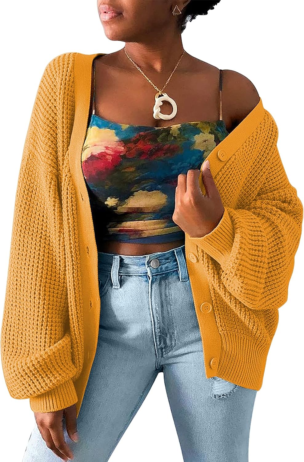 QUALFORT Cardigan Sweaters for Women 100% Cotton Button-Down Oversized Knit Outerwear Fall Tops for Women 2026 - Image 4