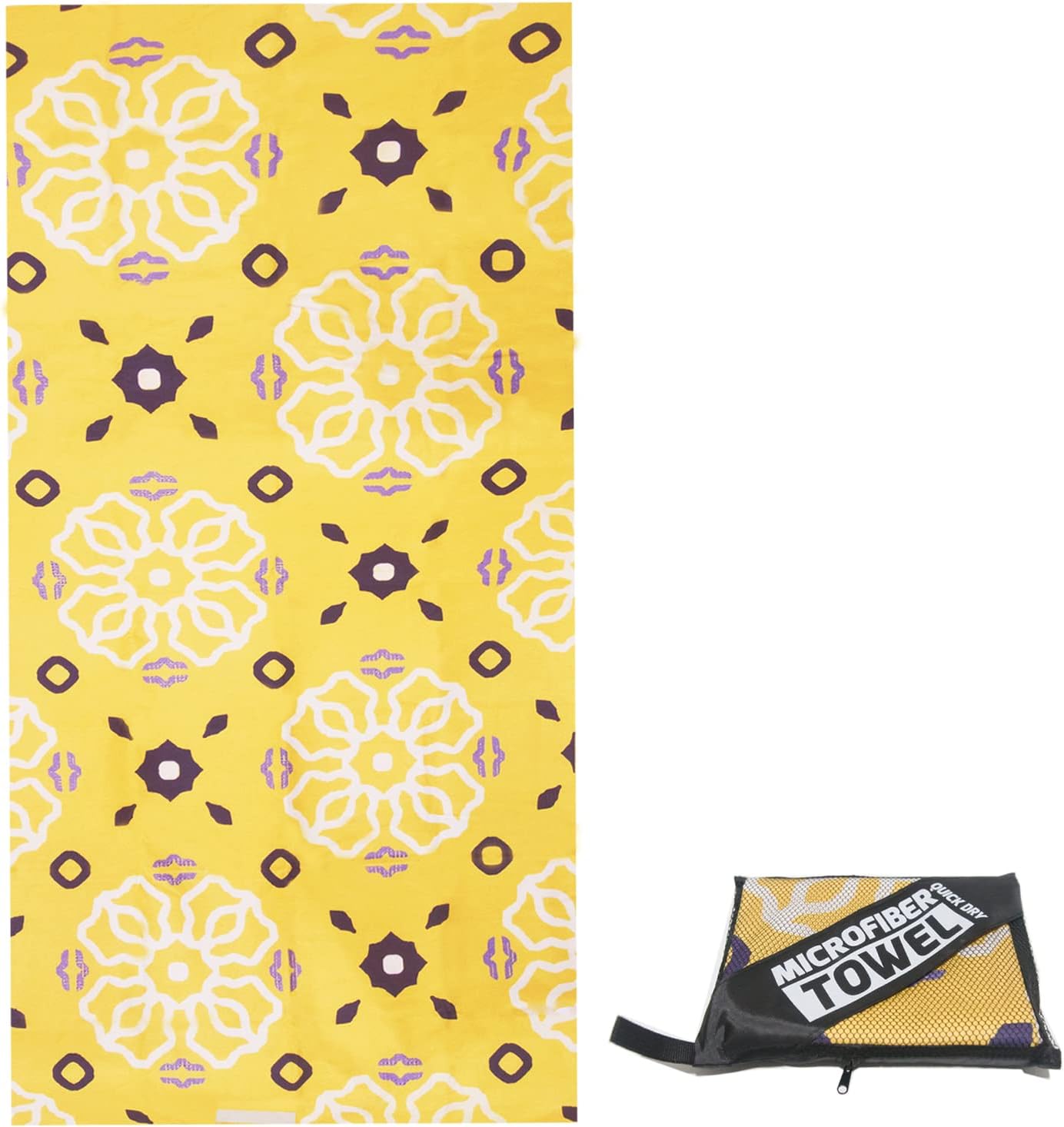 PAHOO Microfiber Towel with Carry Pouch Bag (Yellow, 63 x 32in)