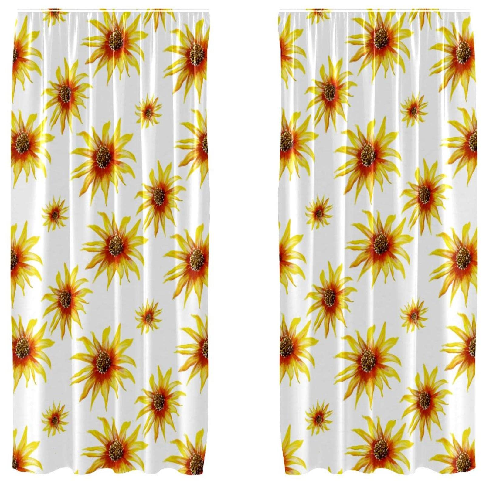 Rideaux occultants motif tournesols microfibre jaune 140x213 pour fenêtre