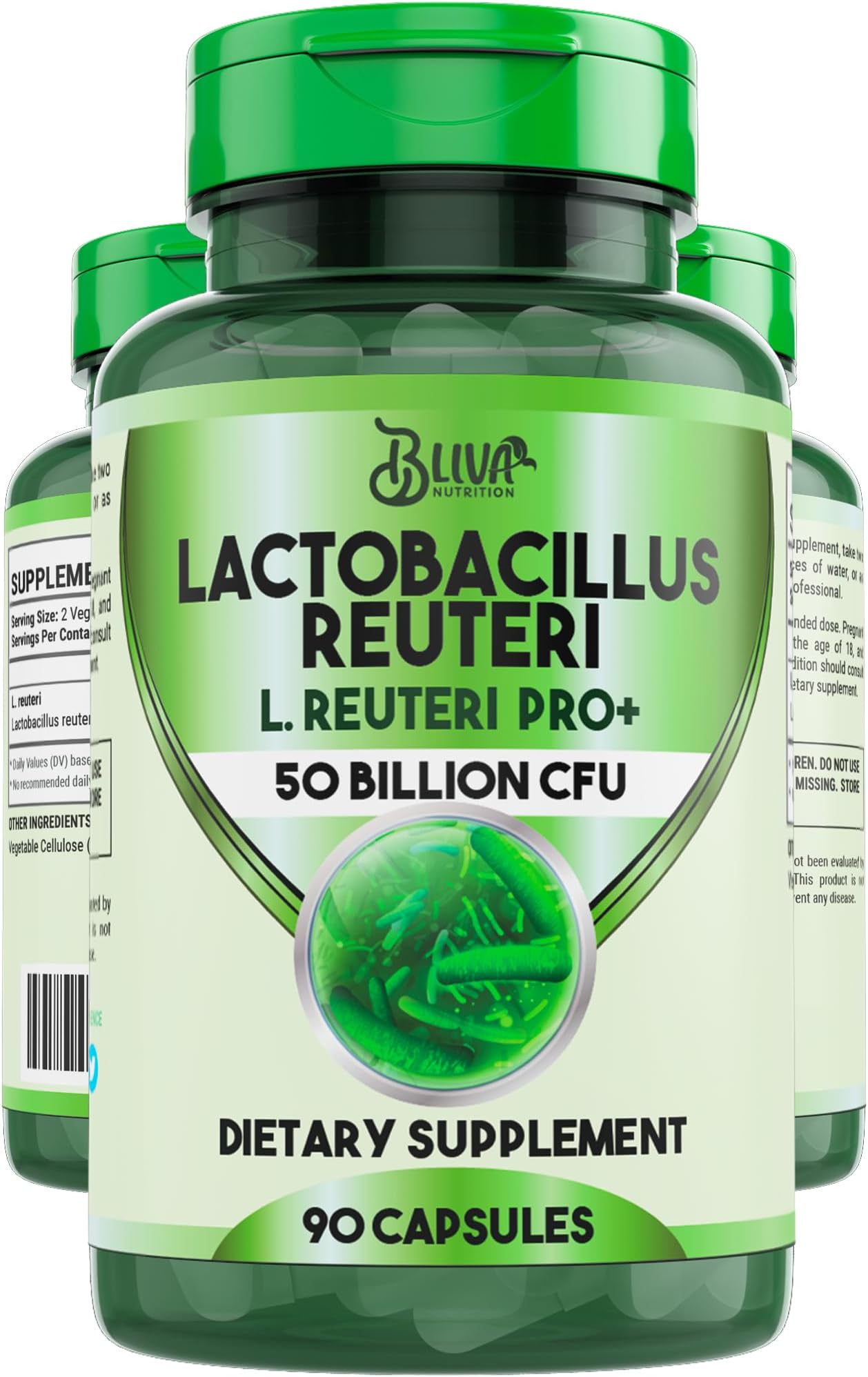 BLIVA Lactobacillus Reuteri Capsules – L Reuteri - 50 Billion CFU per Serving - Highest CFU Count L Reuteri Supplement - 90 Capsules