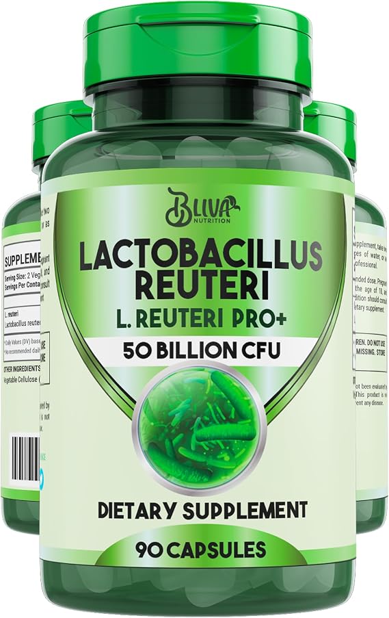 BLIVA Lactobacillus Reuteri Capsules L Reuteri - 50 Billion CFU per Serving - Highest CFU Count L Reuteri Supplement - 90 Capsules