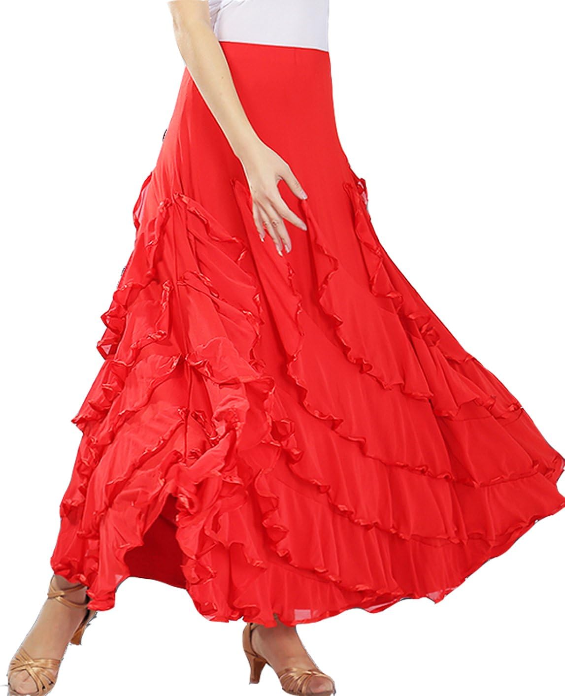 Women's Elegant Ballroom Spanish Standard Waltz Party Swing Long Dance Skirt