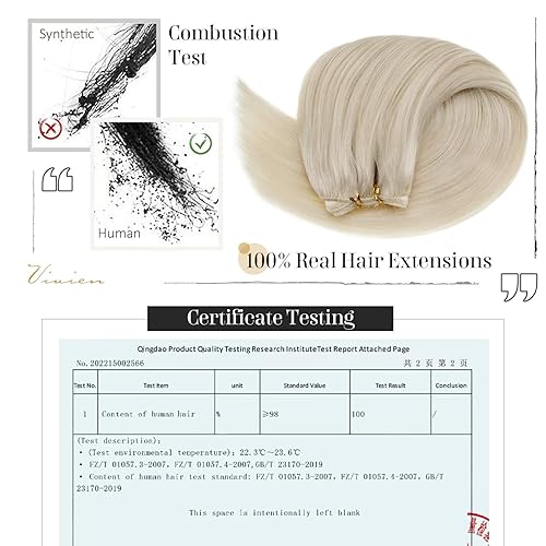 Miniatura 4 de Vivien Extensiones de cabello humano rubio platinado para coser, extensiones de cabello humano Remy cosidas, extensiones de cabello humano real, 20