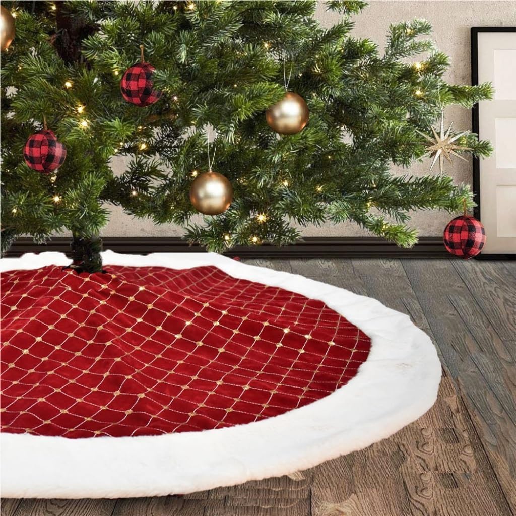 Tree Skirt Christmas Christmas Tree Skirt Decoration Sequin Embroidery Red Christmas Tree Bottom Apron Christmas Tree Skirt Christmas Skirt Tree