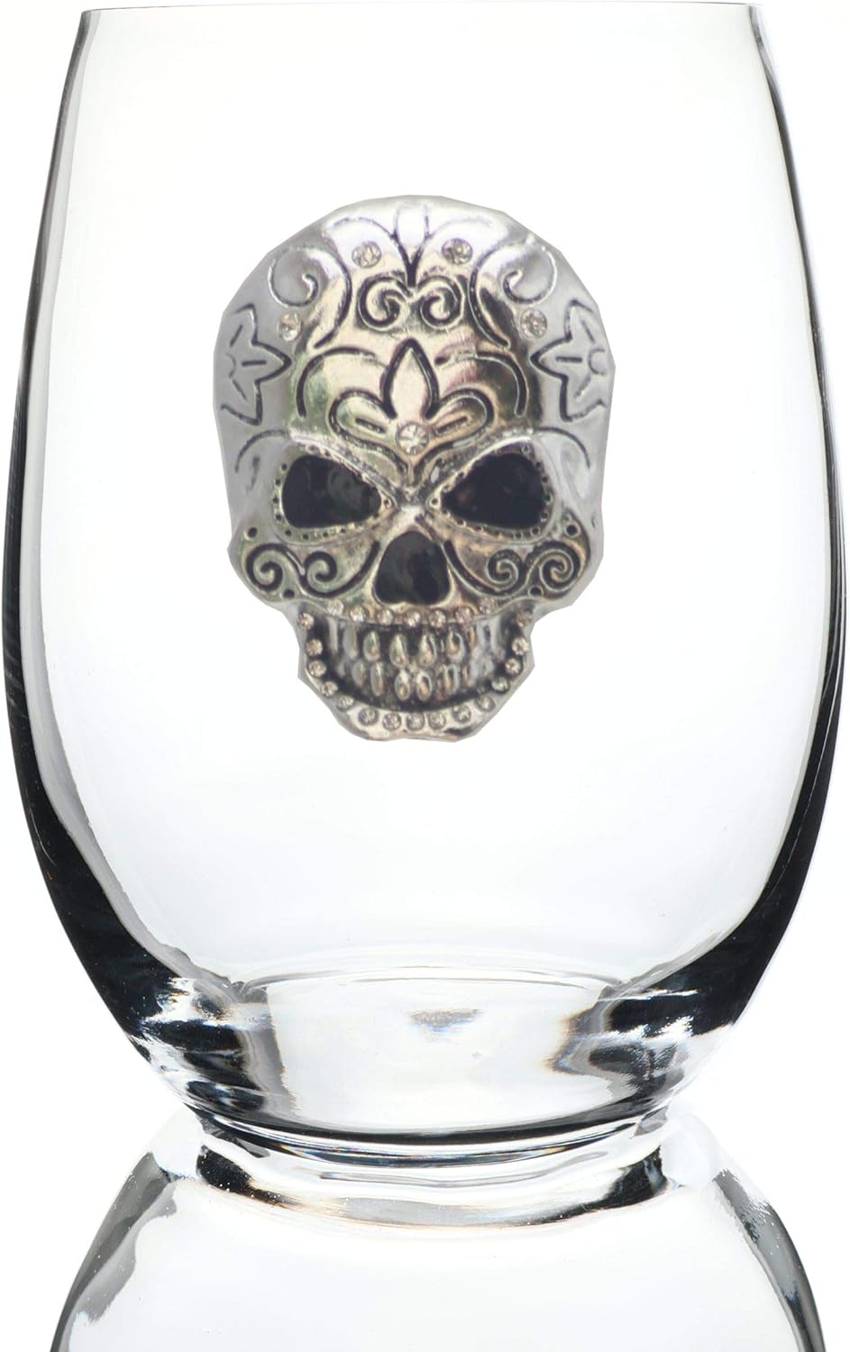 THE QUEENS' JEWELS Skull Jeweled Stemless Wine Glass, 21 oz. - Unique Gift for Women, Birthday, Cute, Fun, Not Painted, Decorated, Bling, Bedazzled, Rhinestone