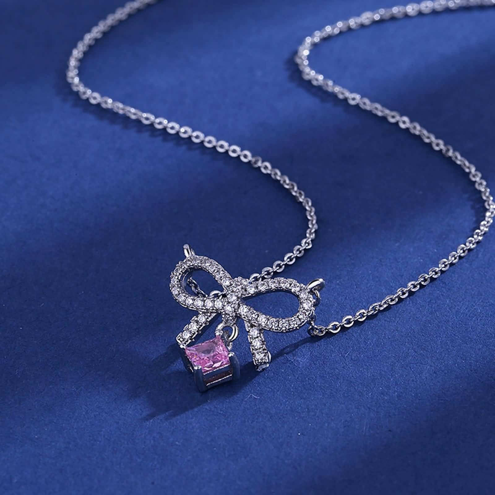 Pendente Donna Diamante, Donna 9K/14K/18 Oro Bianco Collana Ciondolo a Fiocco con tormalina e Diamante da Laboratorio