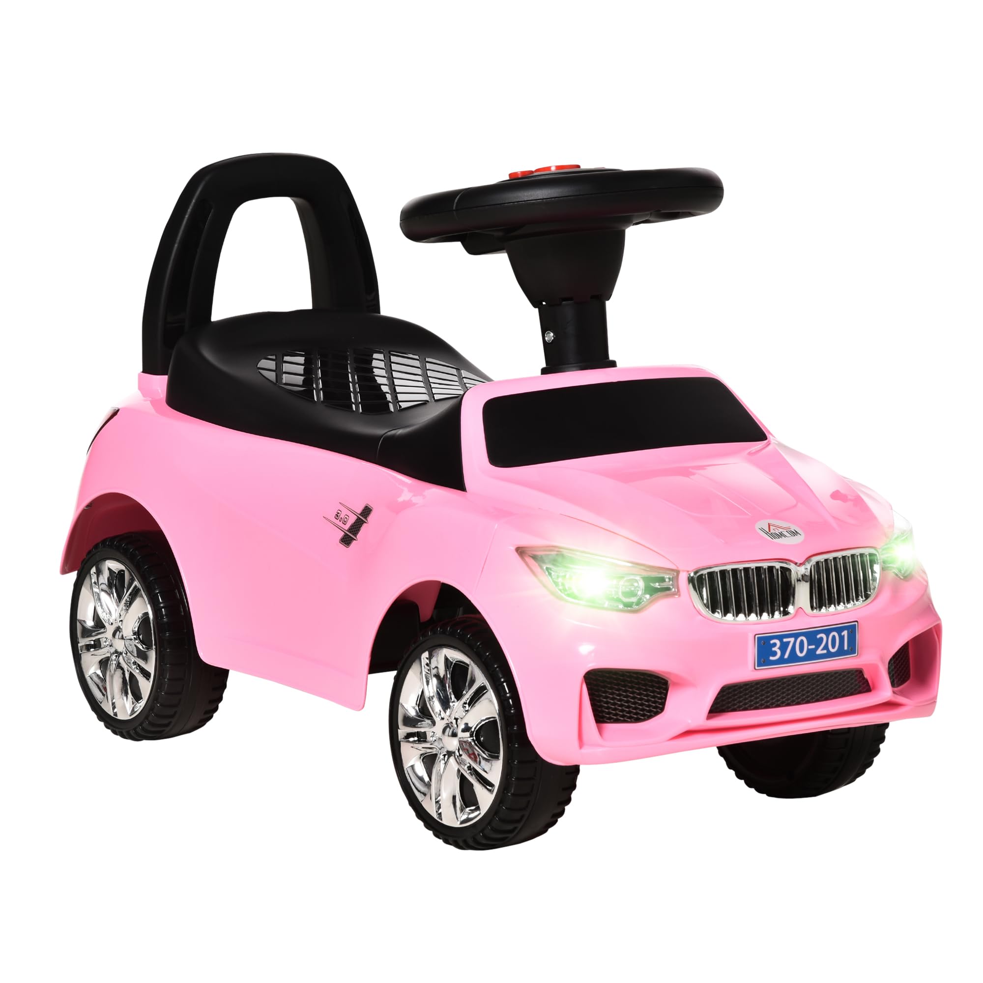 HOMCOM Voiture à Pousser Enfants avec Coffre à Jouets, Klaxon, Phares, Musique, 18-36 Mois, Rose