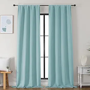 Simplebrand Ava Aqua Blackout Curtains for Bedroom 96 Inches Long 2 Panels, Solid Thermal Insulated, Energy Saving Nursery Window Treatment Curtains Blackout Drapes, W40 x L96 Inch, Aqua