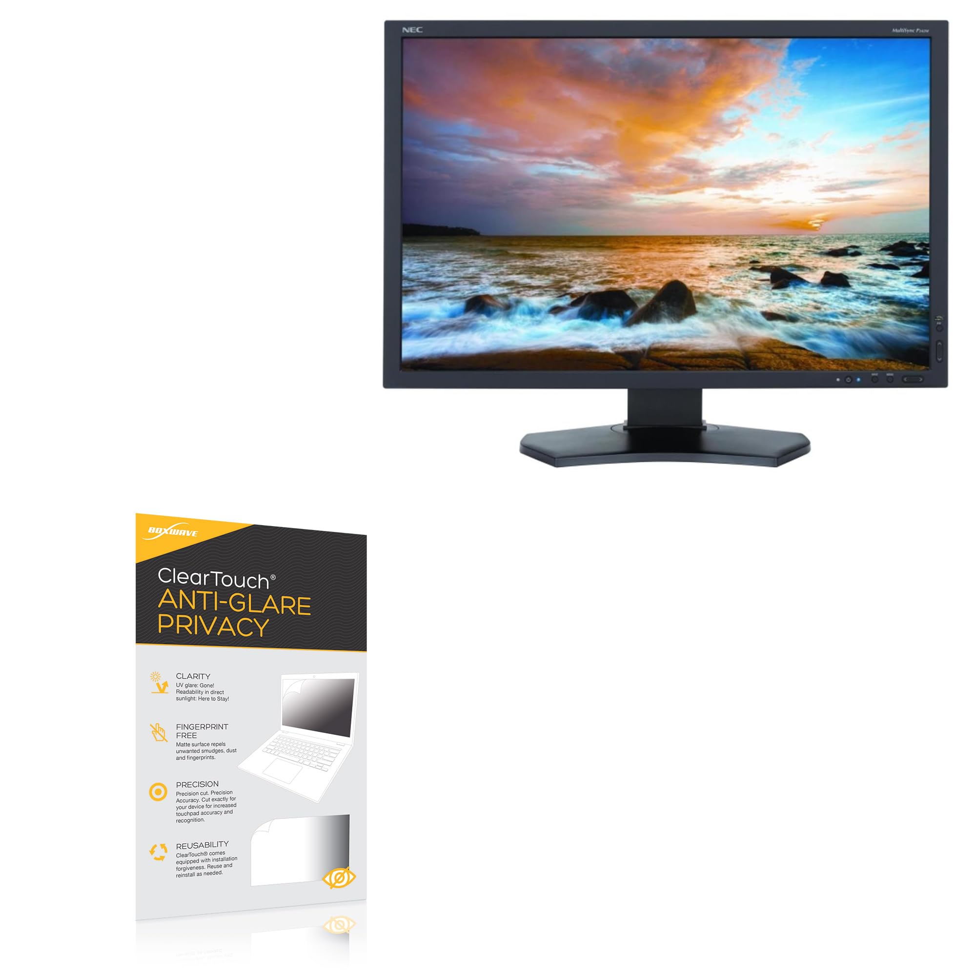 BoxWave Screen Protector Compatible With NEC P242W-BK (24 in) - ClearTouch Anti-Glare Privacy (2-Pack), Privacy Screen Protector Flexible Film Anti-Glare
