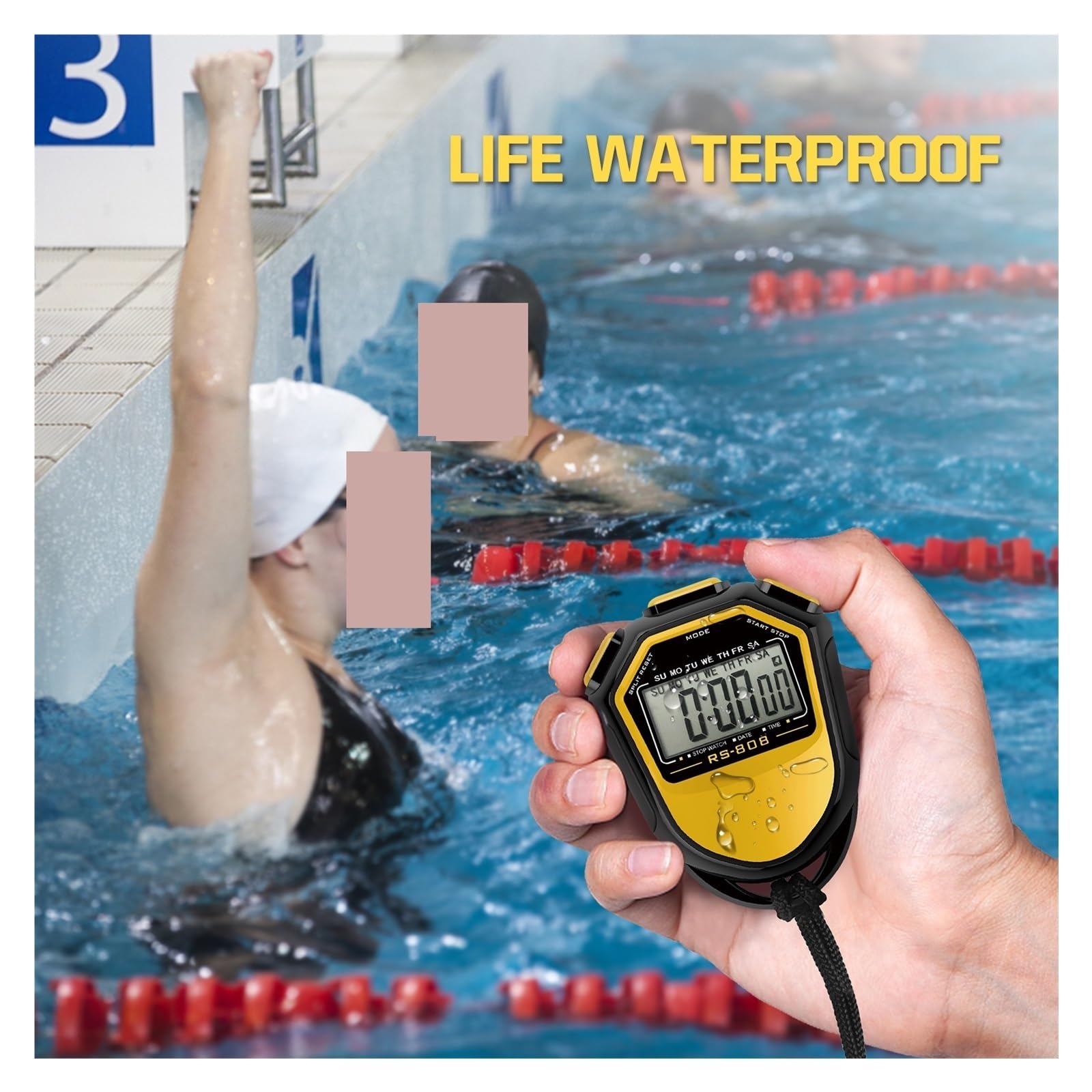 cronometro, Cronometro impermeabile digitale portatile LCD Timer sportivo con(Orange)