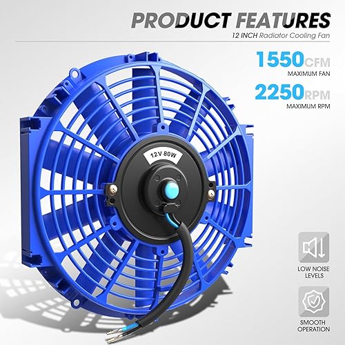 Vista 97 de DNA Motoring Ventilador de radiador delgado de enfriamiento eléctrico de alto rendimiento de 7 pulgadas con kit de montaje, azul, RAF-7-BL+FMK