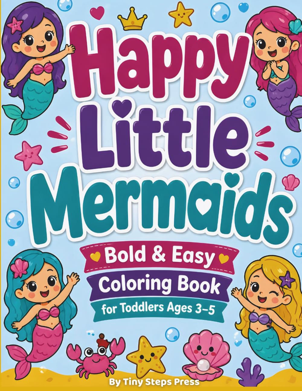 Happy Little Mermaids: Bold & Easy Coloring Book for Toddlers Ages 3–5 | Big Simple Mermaid Illustrations with Thick Lines and Cute Ocean Friends