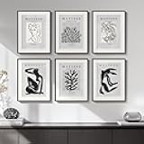 Framed Matisse Wall Art for Living Room, Set of 6 Modern Black and White Minimalist Botanical Body Line Prints for Walls, Abstract Aesthetic Pictures for Bedroom, Bathroom, Dining Room Decor, 11x14